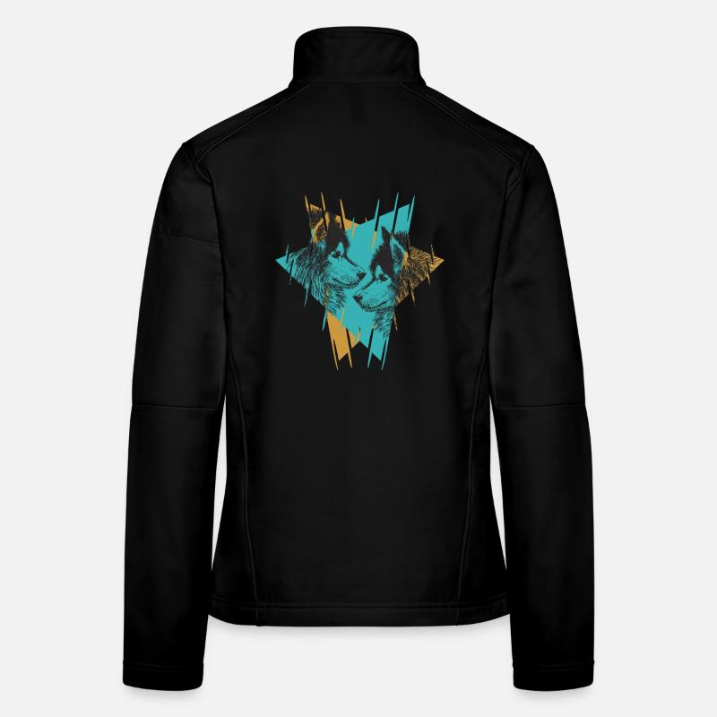 Geometric Twin Wolves Abstract Art Women's Softshell Jacket