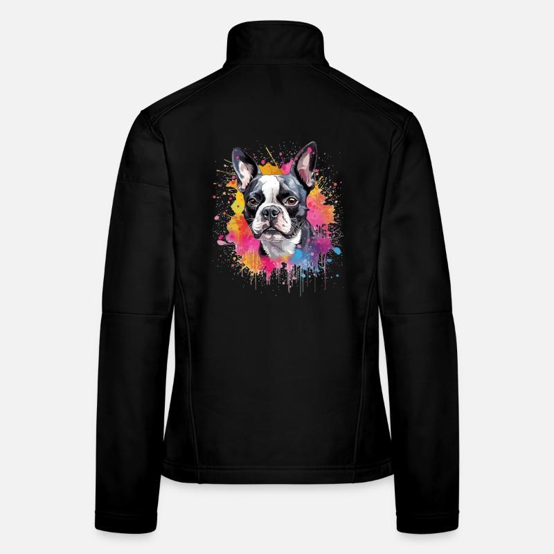 Chien Boston Terrier aux illustrations colorées Veste en tissu softshell Femme