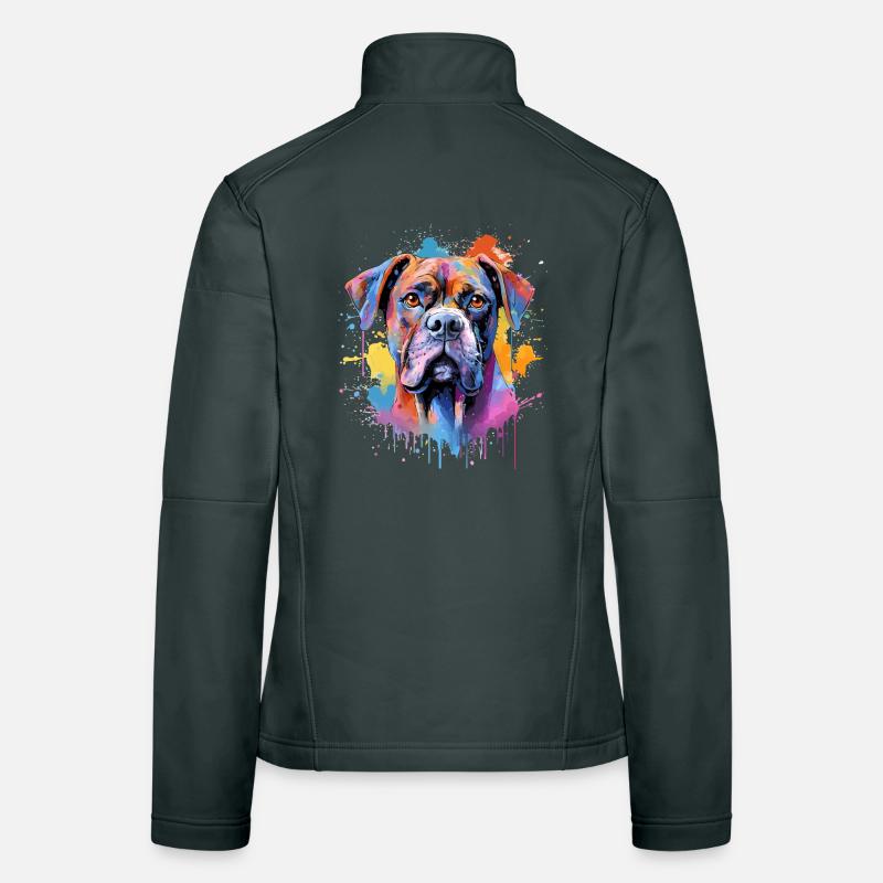 Chien boxer coloré à l’art éclaboussé Veste en tissu softshell Femme