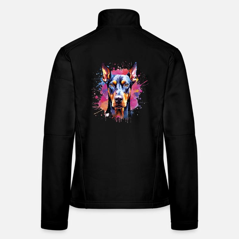 Portrait vibrant du doberman à l’aquarelle Veste en tissu softshell Femme