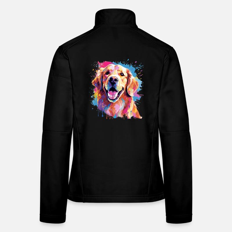 Art éclaboussuré de chien Golden Retriever Coloré Veste en tissu softshell Femme