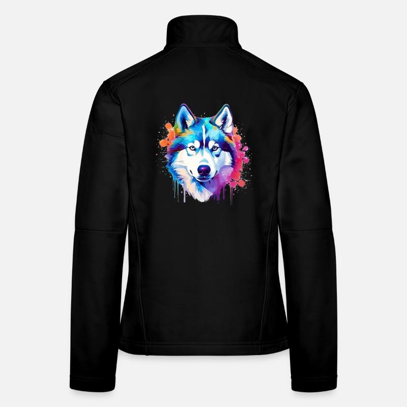 Art coloré de chien Husky éclaboussant Veste en tissu softshell Femme