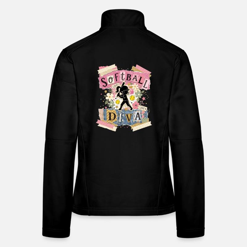 Girl Collage Text Softball Diva Frauen Softshelljacke