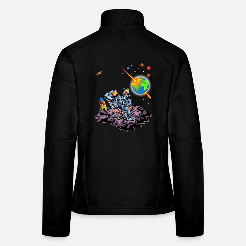 Astronaut Entspannend Erde Explodierender Weltraum Humor Kunst Frauen Softshelljacke
