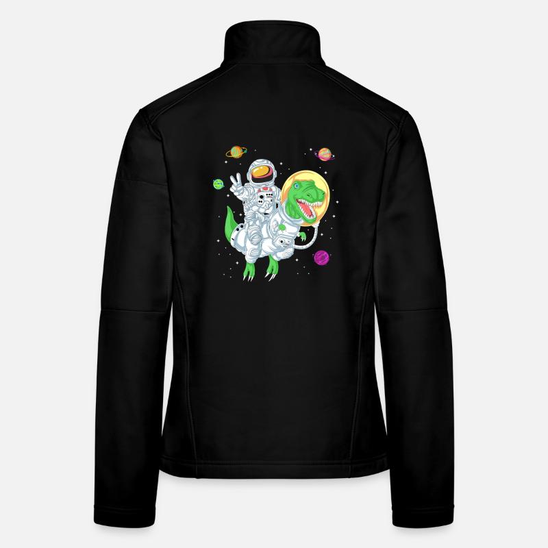 Astronaut Riding T-Rex Dinosaur in Outer Space Art Women's Softshell Jacket