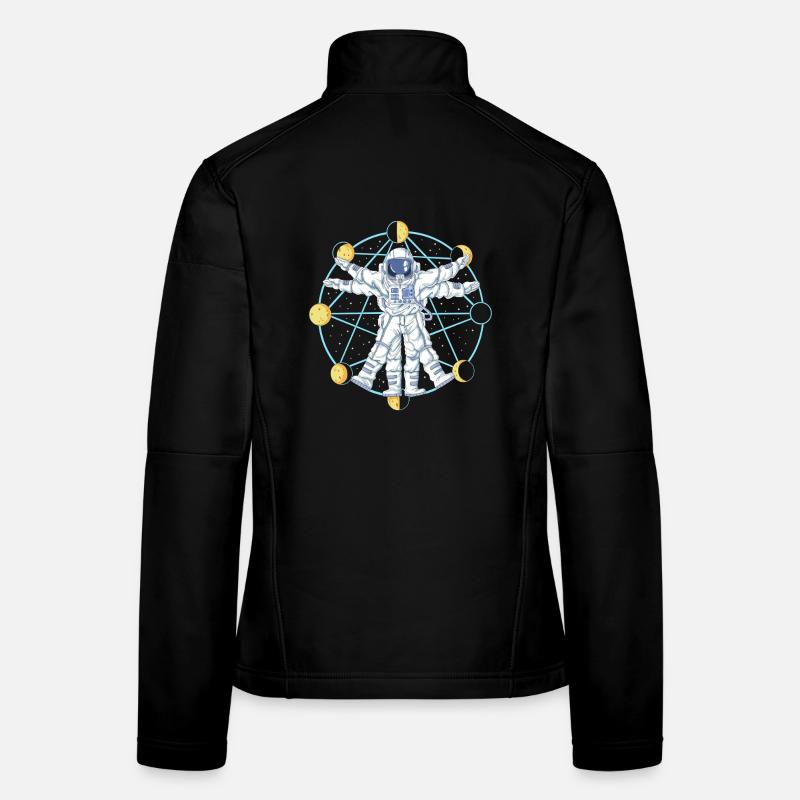 Astronautes vitruviens Phases Lunaires Art de l’anatomie spatiale Veste en tissu softshell Femme