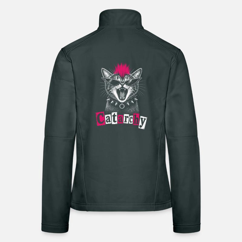 Catarchy Punk Drôle de Femmes Chat Veste en tissu softshell Femme