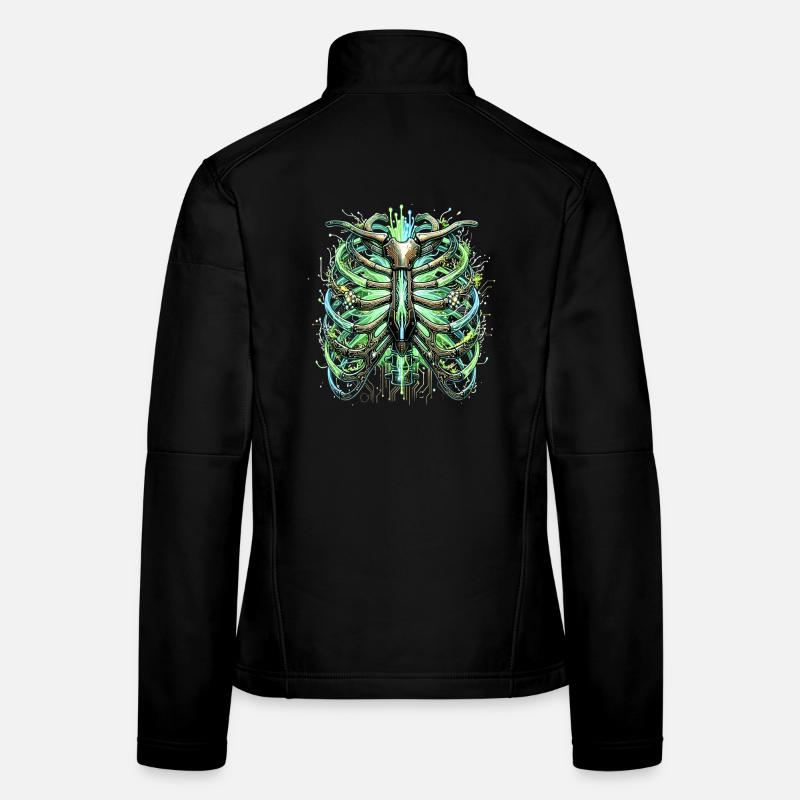 Illustration de science-fiction de squelette de squelette de la cage thoracique cybernétique Veste en tissu softshell Femme