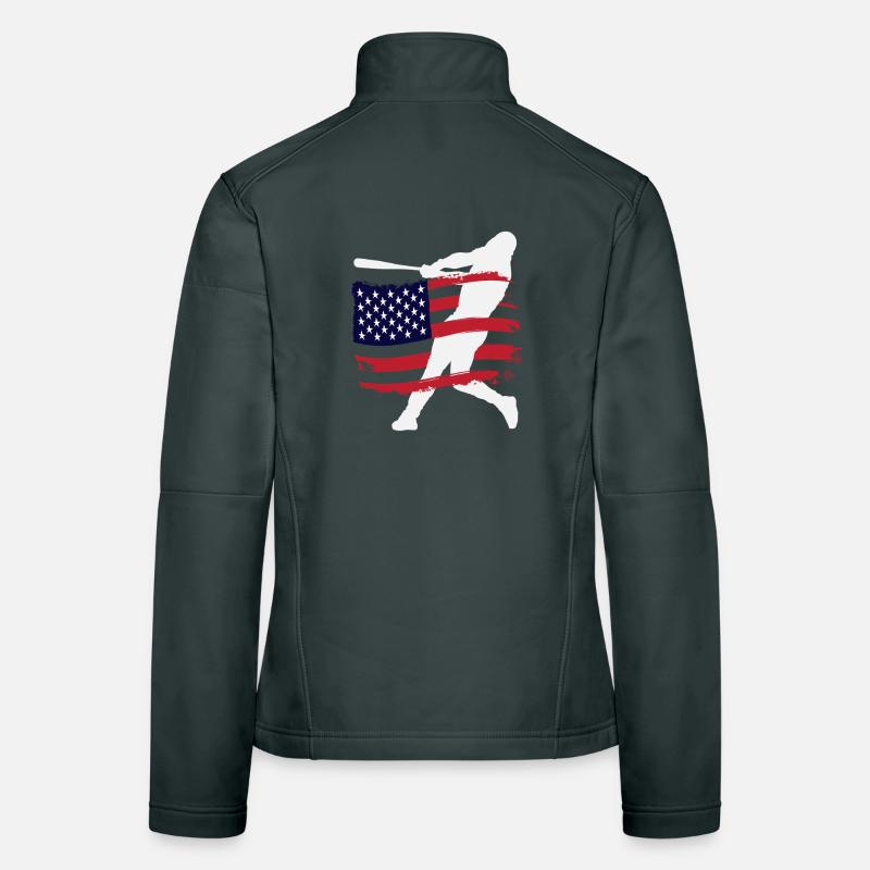 Silhouette du joueur de baseball du drapeau américain Veste en tissu softshell Femme