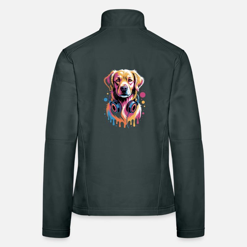 Golden Retriever mit Kopfhörer Frauen Softshelljacke