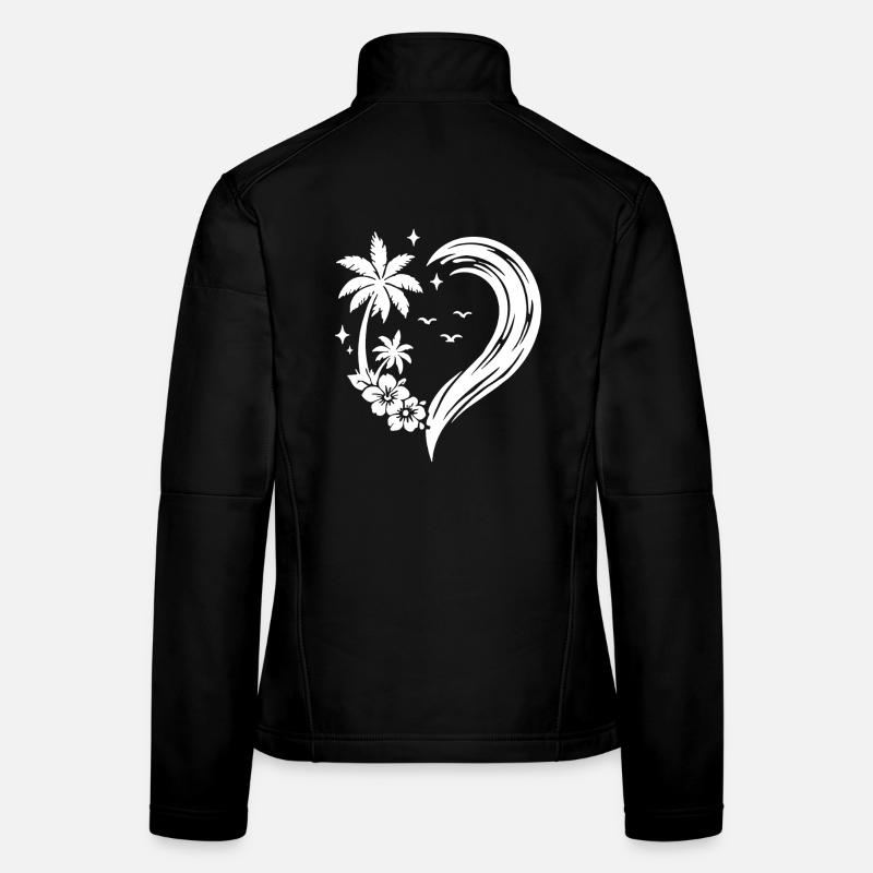 Heart Palm Tree Flowers Ocean Wave Women's Softshell Jacket