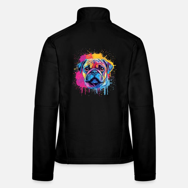Color Splash Pug Portrait Women's Softshell Jacket