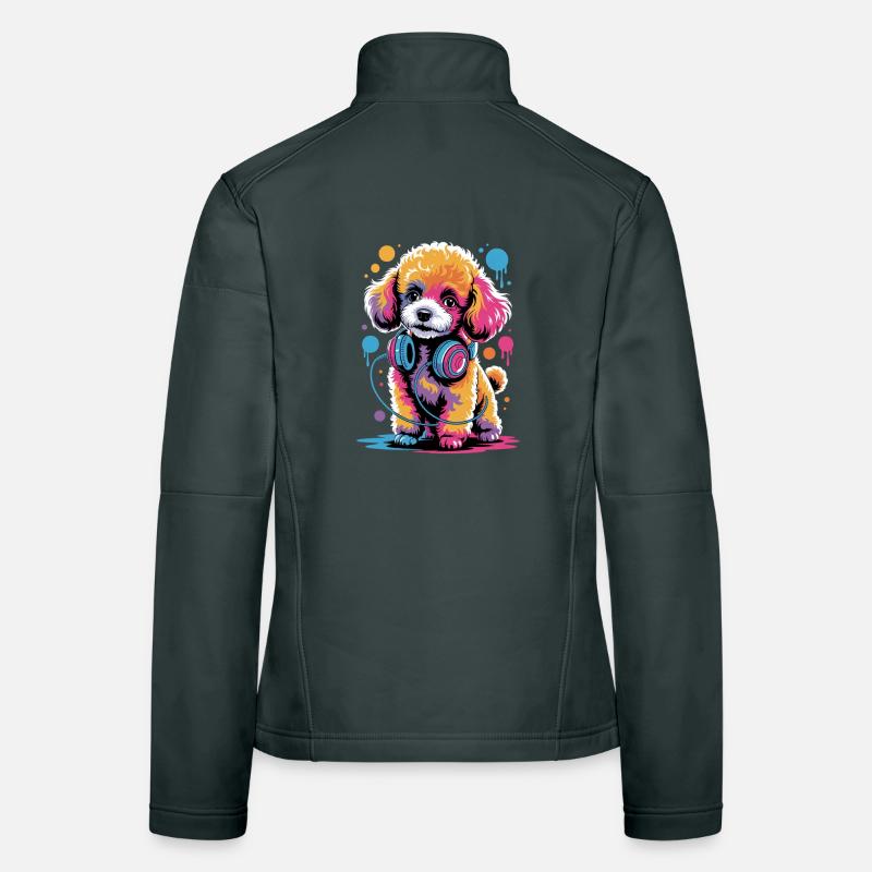 Pudel mit Kopfhörer Frauen Softshelljacke