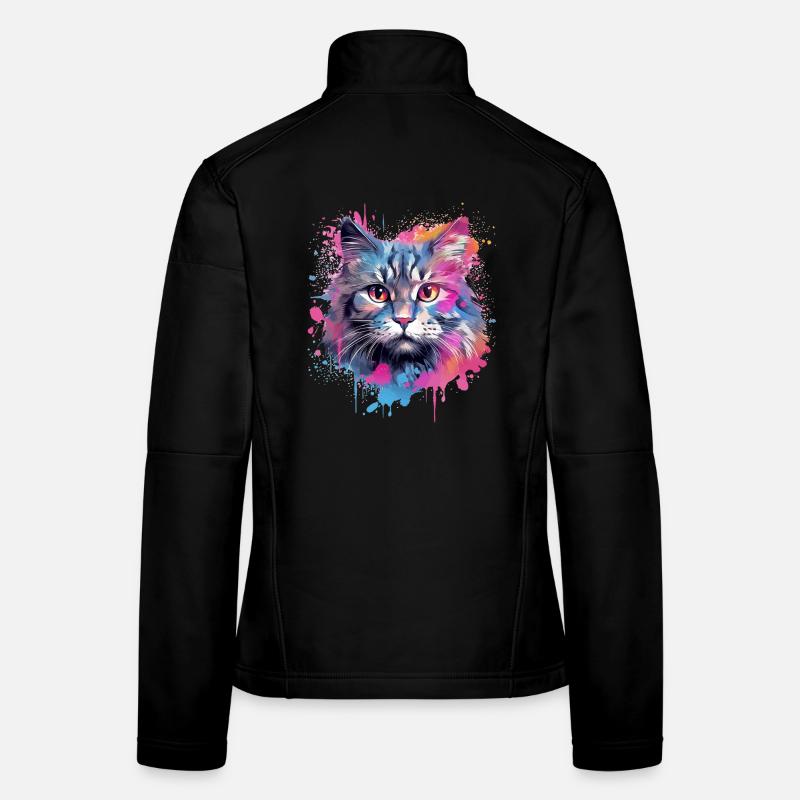 Chat américain à queue bobtail Art coloré Veste en tissu softshell Femme
