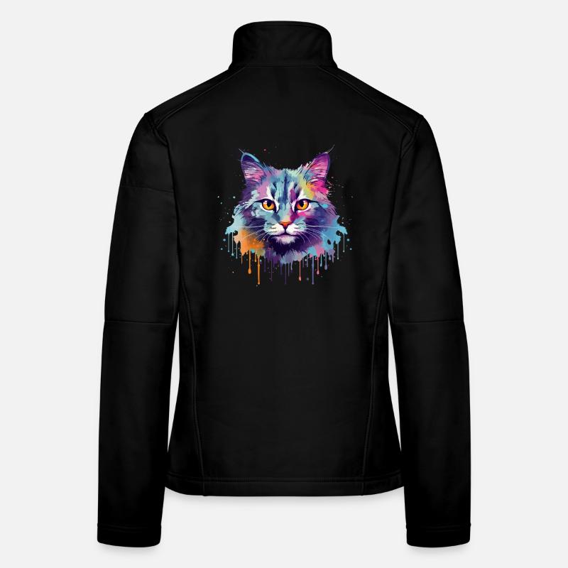 Art coloré en éclaboussures Face de chat en brume australienne Veste en tissu softshell Femme