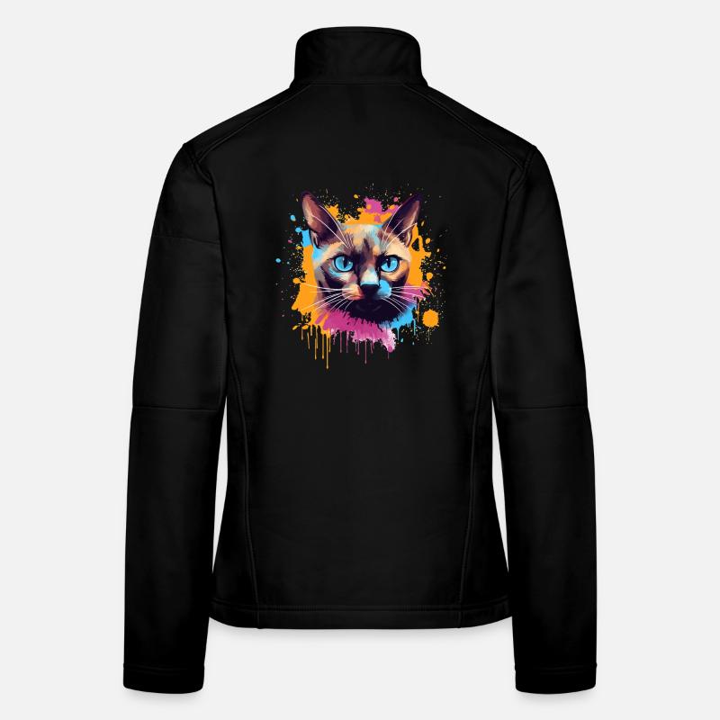 Bunte Splash-Kunst Burmesisches Katzengesicht Frauen Softshelljacke