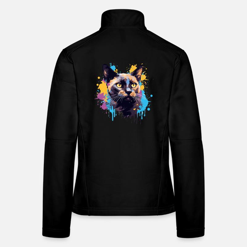Splash Art Burmesisches Katzengesicht Farblos Frauen Softshelljacke