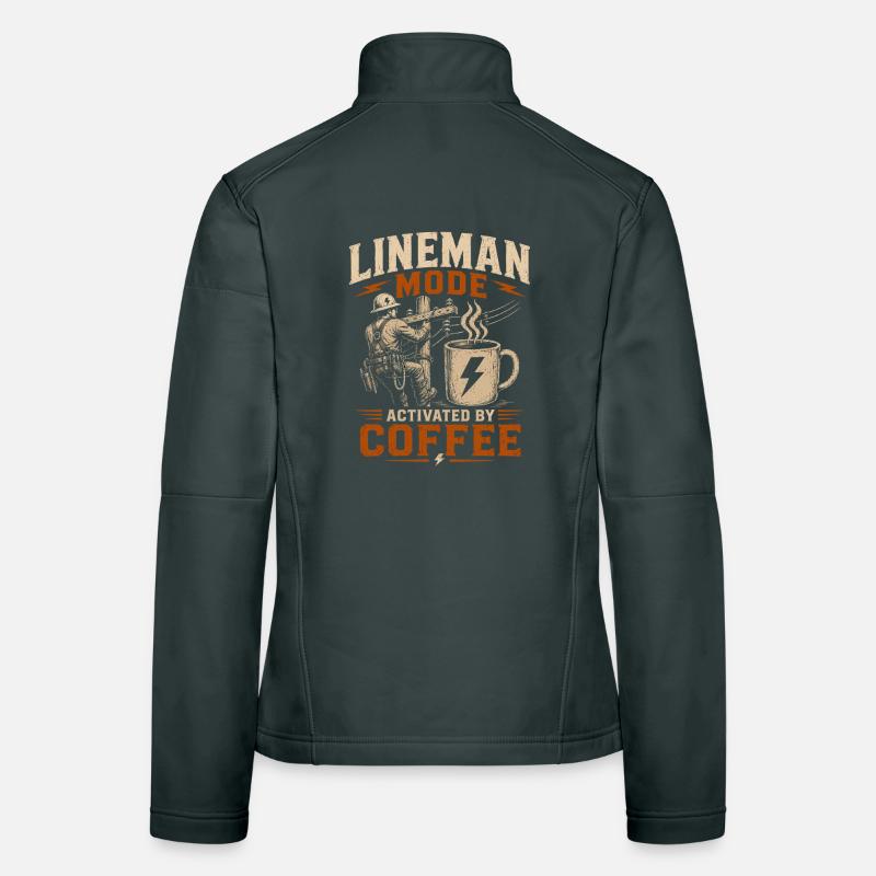Funny Lineman Coffee Electricity Work Women's Softshell Jacket
