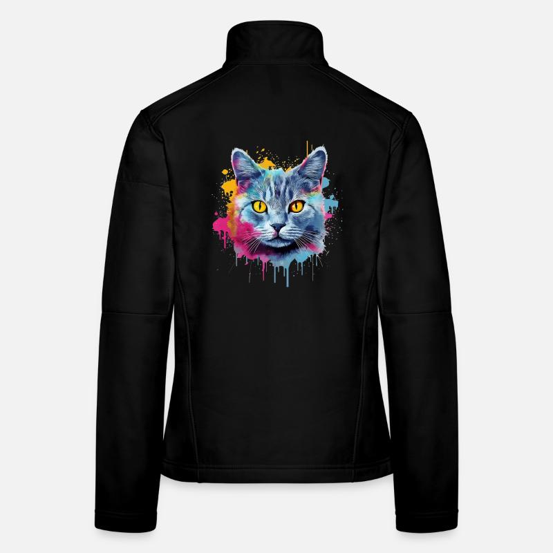 Splash Art Chartreux Chat Visage Coloré Veste en tissu softshell Femme