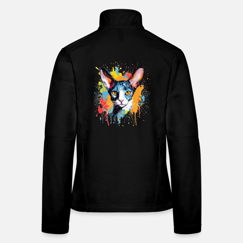 Splash Art Cornish Rex Cat Face Colorful  Women's Softshell Jacket