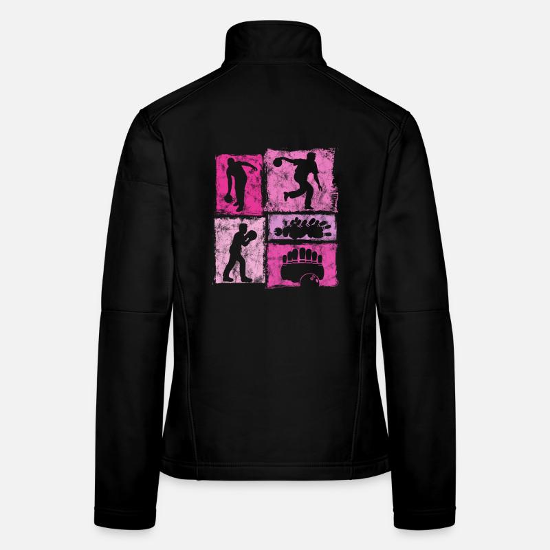Graphisme rétro de Bowling Skittles pour les fans de bowling Veste en tissu softshell Femme
