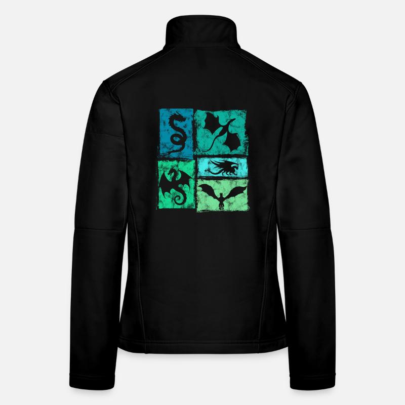 Dragon Retro Graphic - Mystical Mythical Creatures Women's Softshell Jacket