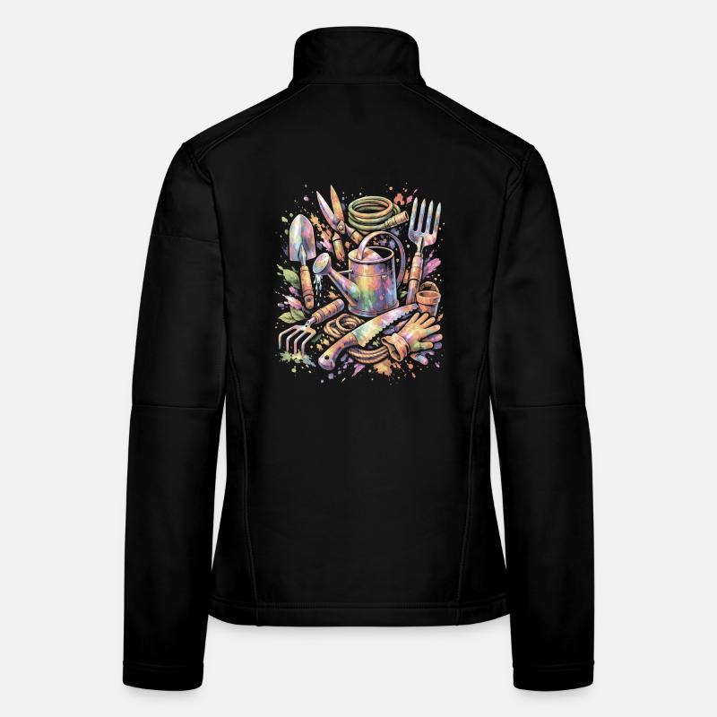 Watercolor Gardening Tools Multicolor Splash Art Women's Softshell Jacket