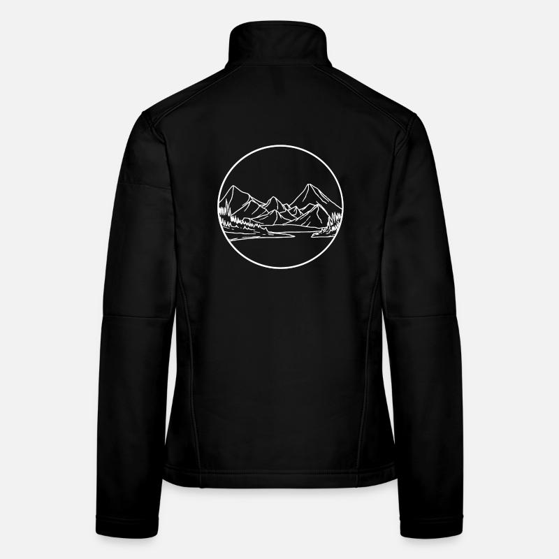Circle Line Mountain Landscape Line Style - Women's Softshell Jacket - black