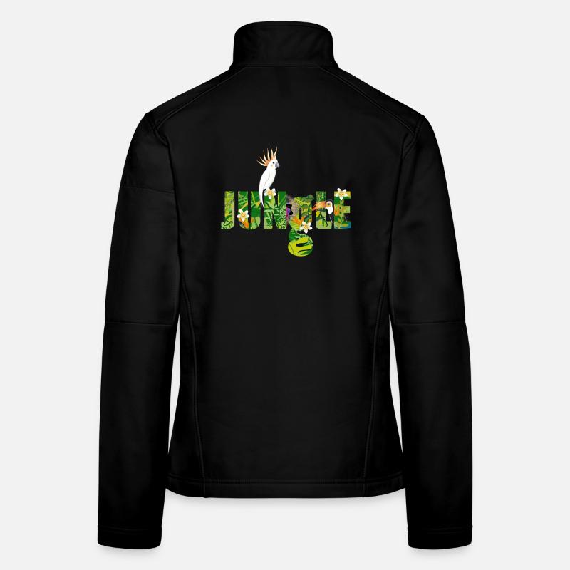 Dschungel Typografie mit Kakadu,Riesentukan & Affe - Frauen Softshelljacke - Schwarz