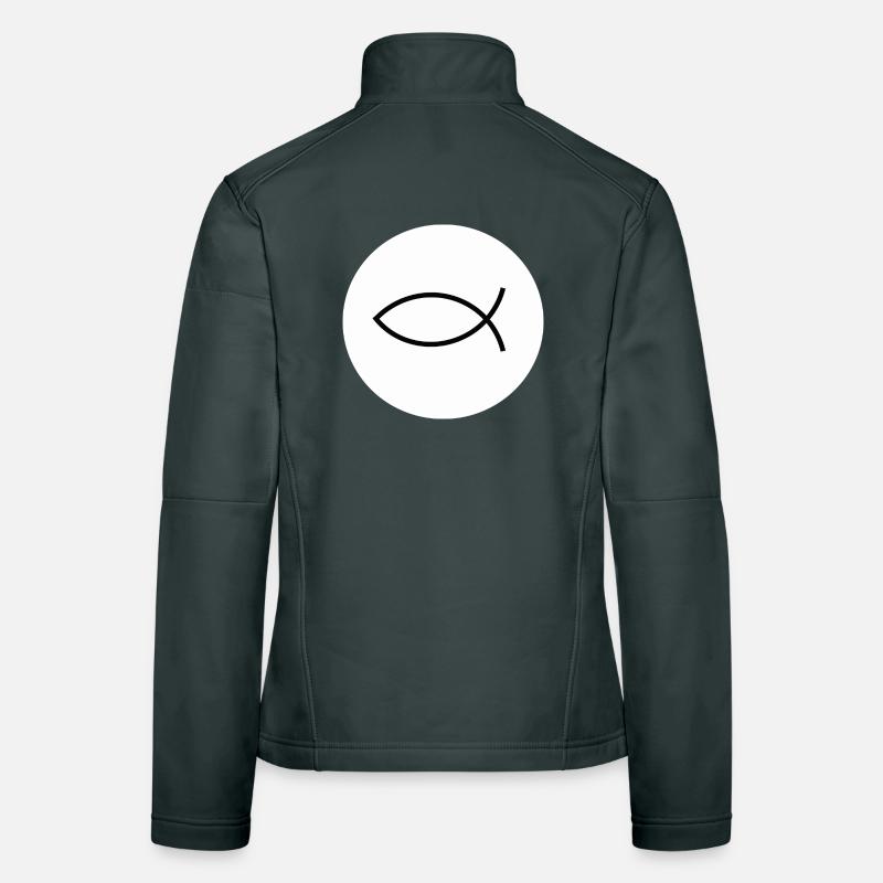 Jésus poisson noir blanc ichthys poisson poisson poisson Veste en tissu softshell Femme
