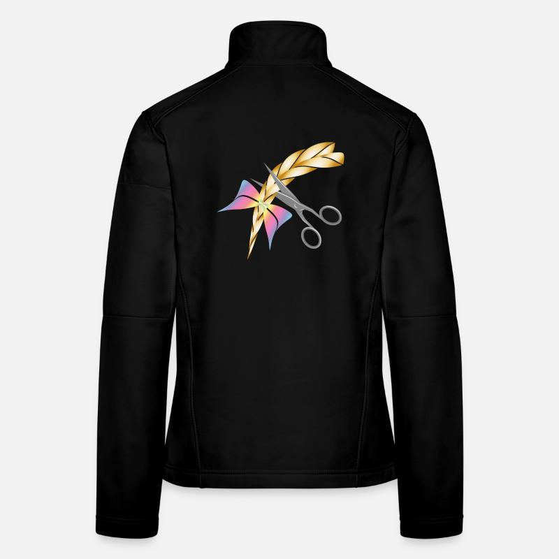 Schere schneidet einen blonden Zopf ab Frauen Softshelljacke