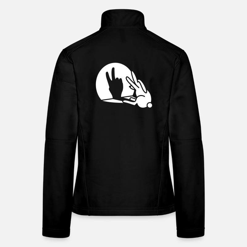 Lustiges Kaninchenhasenschattenhand-Siegesfrieden-V-Zeichen Frauen Softshelljacke