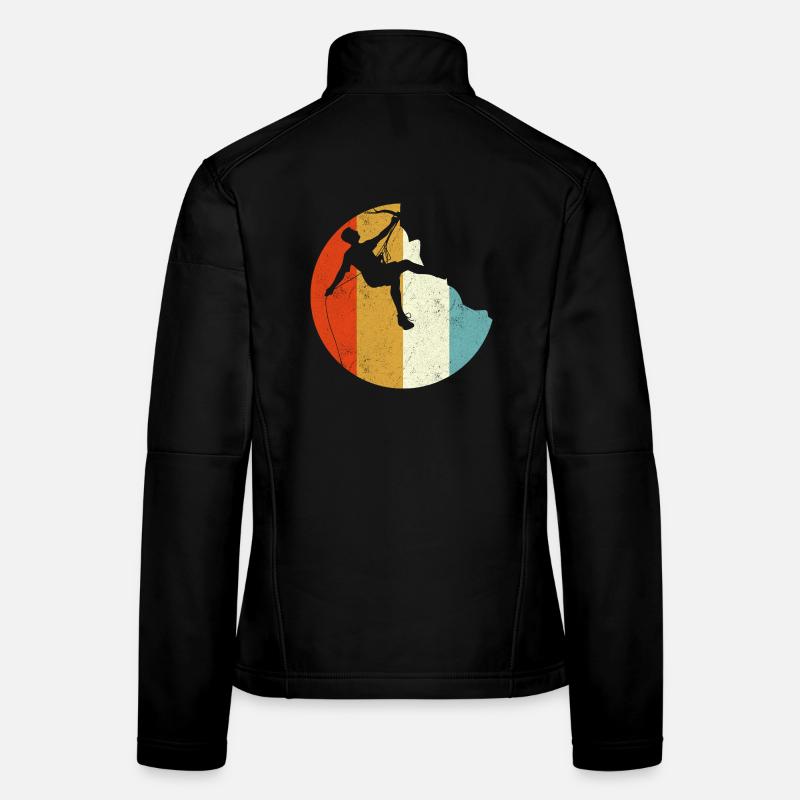 Climber Silhouette on Rainbow Gradient Globe Women's Softshell Jacket