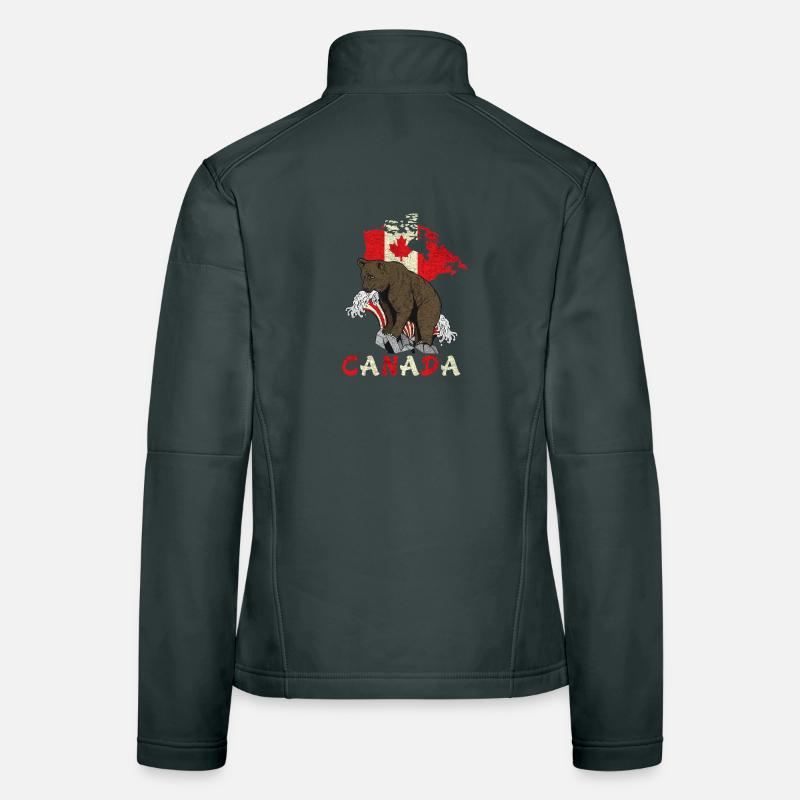 Canada bear design with map and flag Women's Softshell Jacket