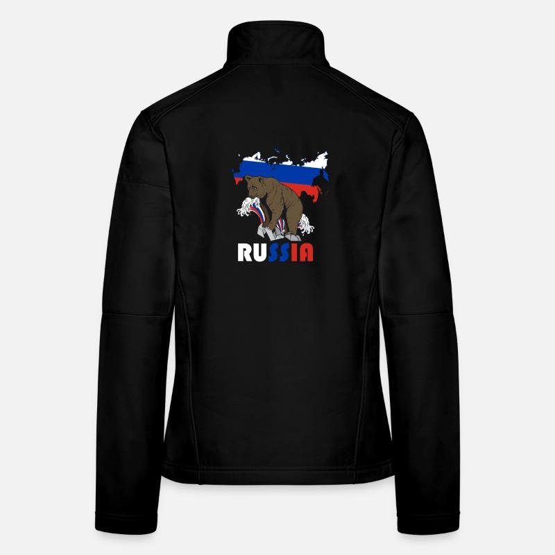 Russia bear design with map and flag Women's Softshell Jacket