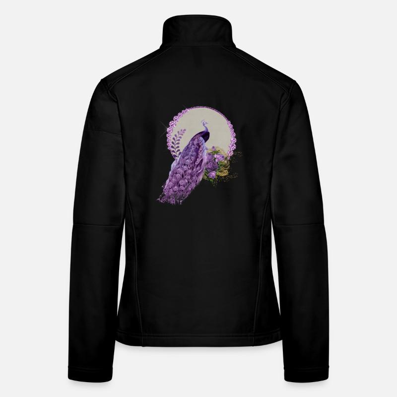 Wunderbare Pfau und Blumen in lila Farben. Frauen Softshelljacke
