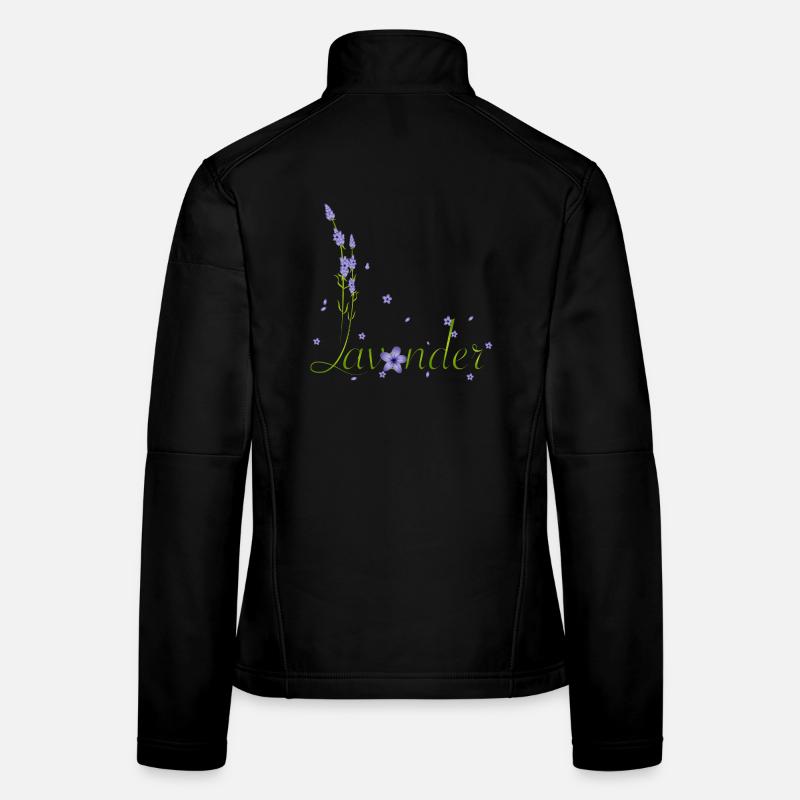 delicate lavender calligraphy with lavender flowers Women's Softshell Jacket