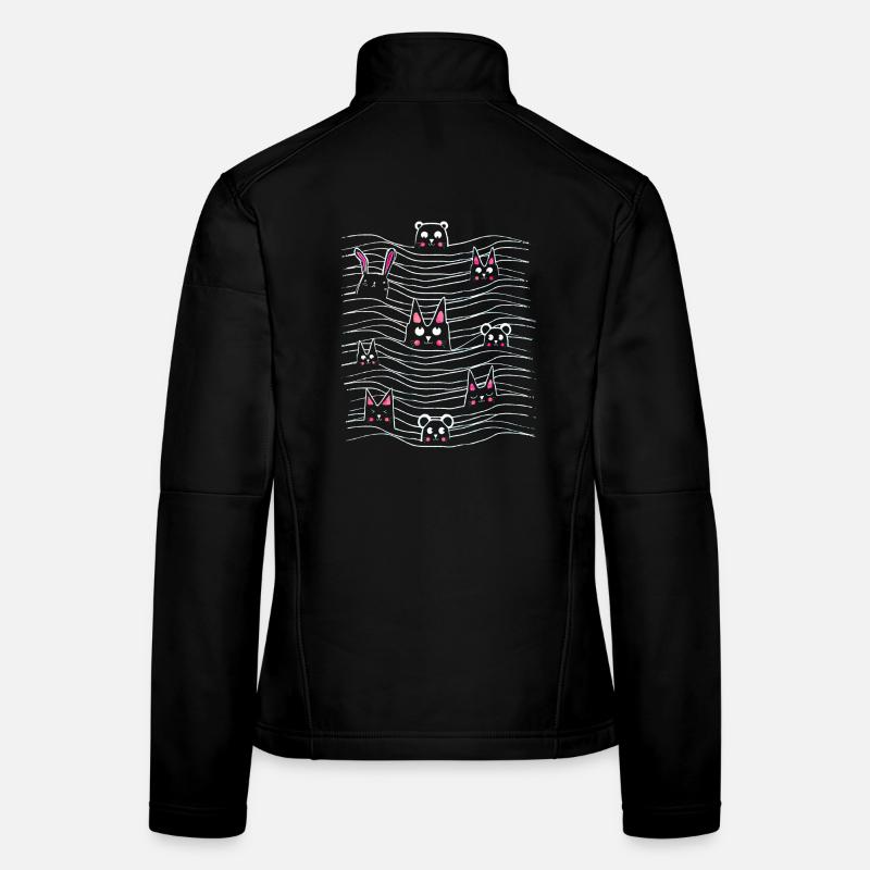 Chat - souris - lapin - ours - dessin illustration Veste en tissu softshell Femme
