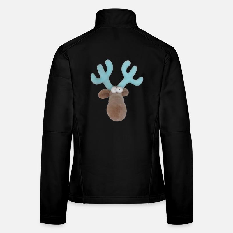 funny moose, moose head, moose head, antler turquoise - Women's Softshell Jacket - black