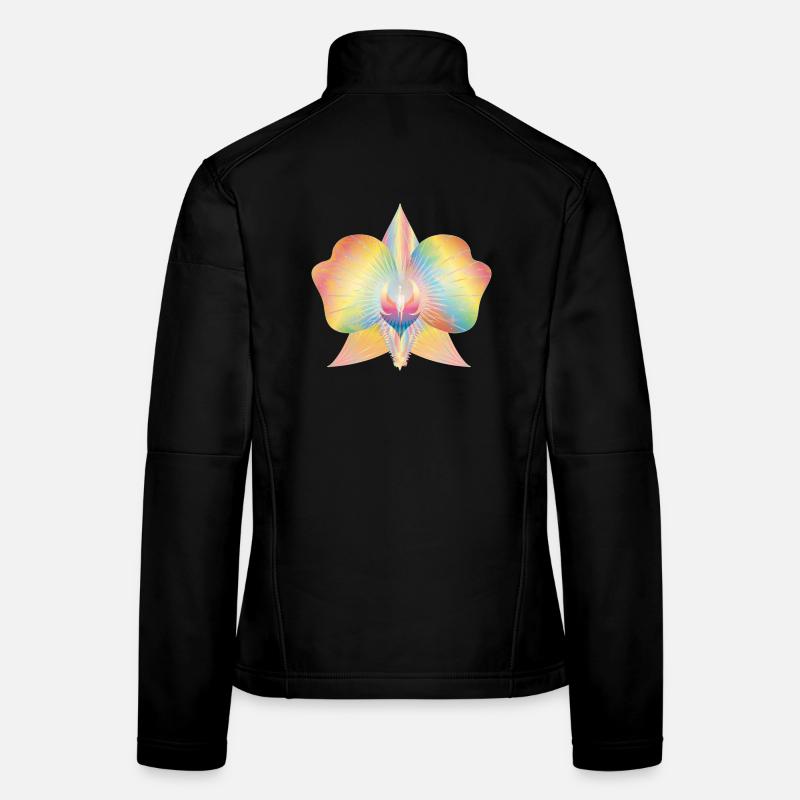 bunt schimmernde abstrakte Orchideen Blüte Frauen Softshelljacke
