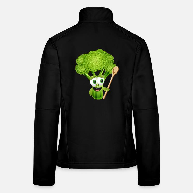 funny comic broccoli florets with cooking spoon Women's Softshell Jacket