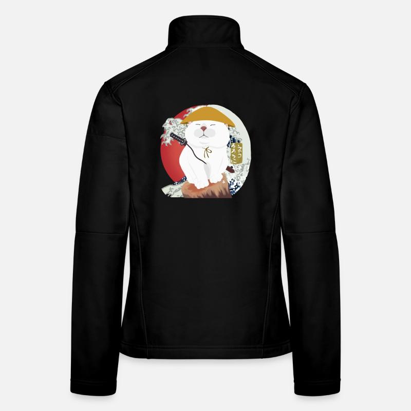 Samurai Cat sitting on the wood - Women's Softshell Jacket - black