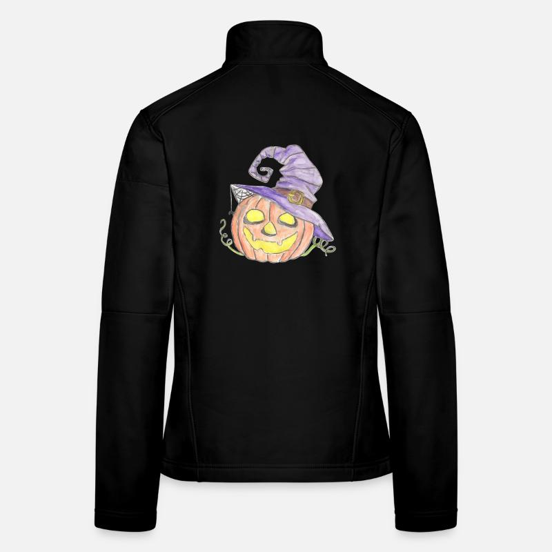 Watercolor pumpkin with witch hat - Women's Softshell Jacket - black