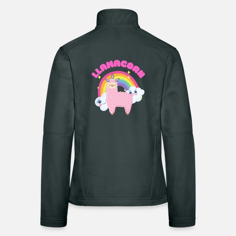 Whimsical Pink Llama with Rainbow Women's Softshell Jacket