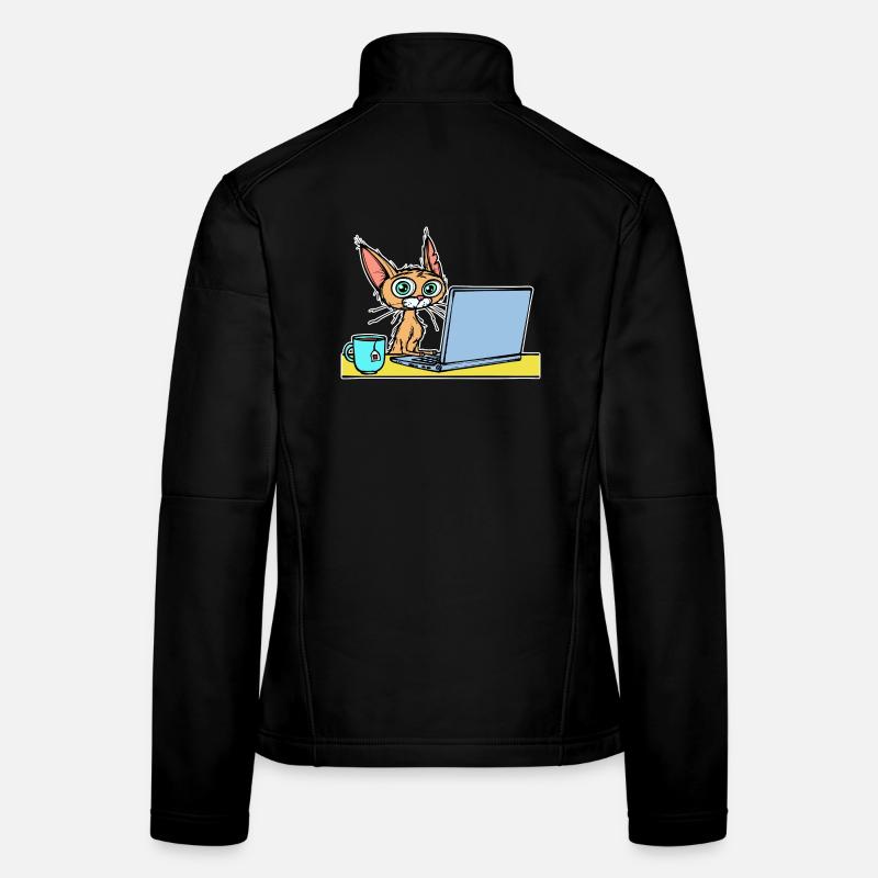 Laptop Home Office Statement Cat Coffee Career Women's Softshell Jacket
