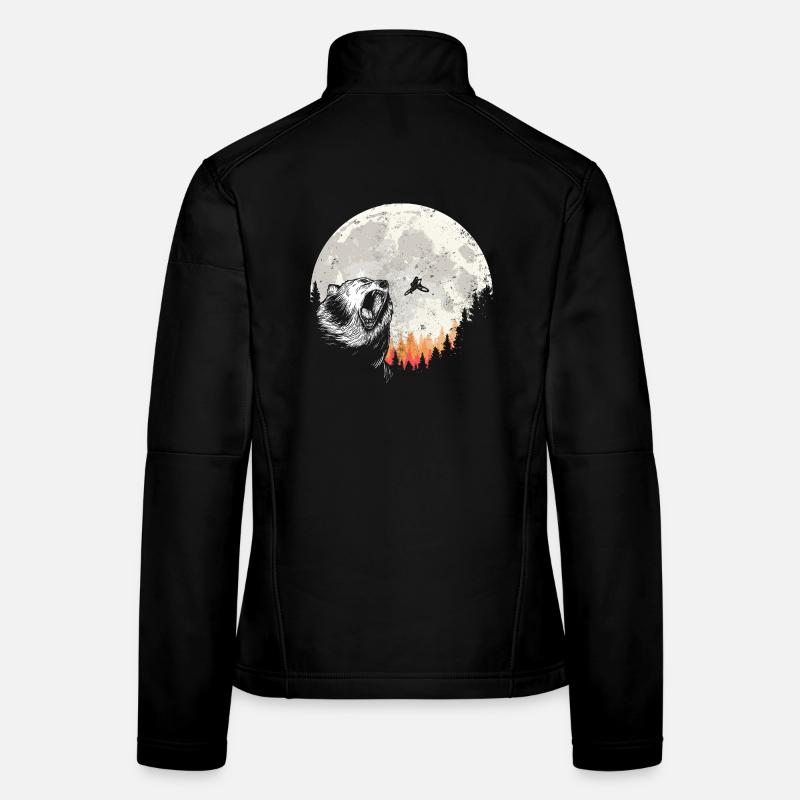 Bear Roar Under Moon Forest Women's Softshell Jacket