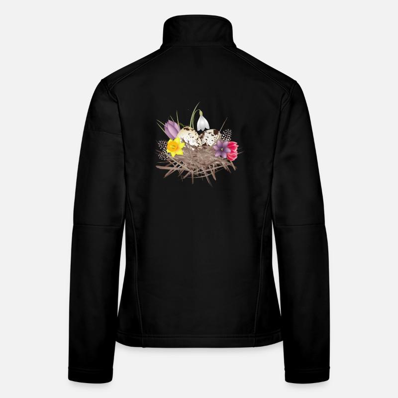 Spring nest with eggs, feathers and spring flowers Women's Softshell Jacket