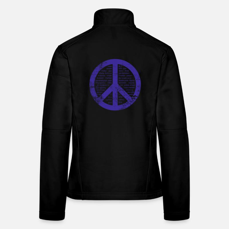 Blue Peace sign. Peace in many languages. - Women's Softshell Jacket - black