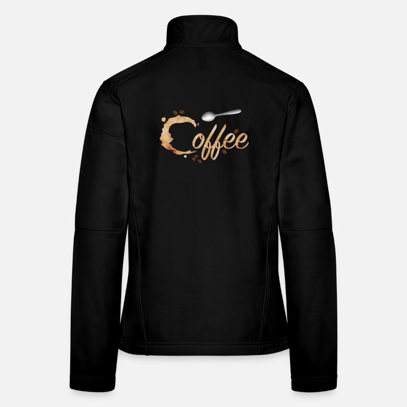 Typographie de teinture de café avec grains de café et cuillères Veste en tissu softshell Femme