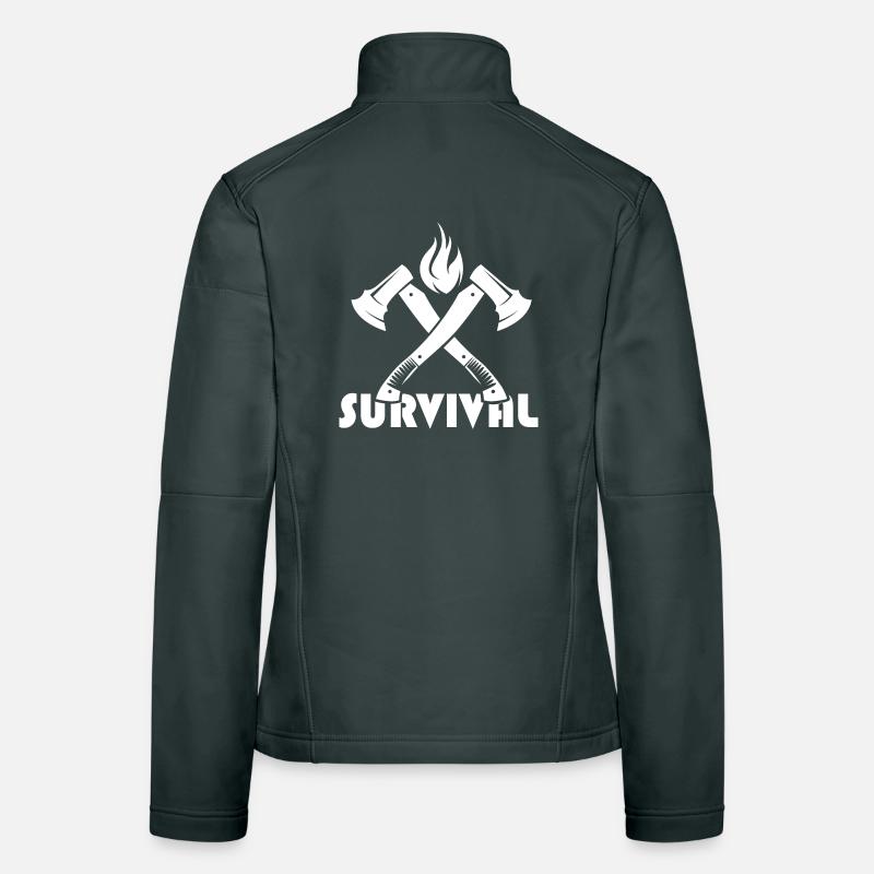 Logo de l’icône de bûcheron de feu de bois de hache de survie Veste en tissu softshell Femme